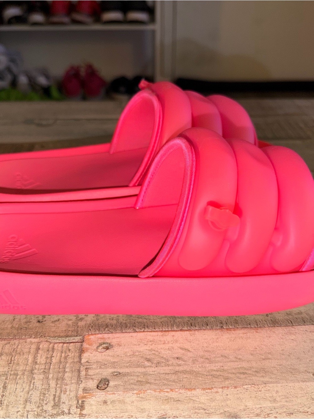 adidas Neon Pink Quilted Slide Sandals